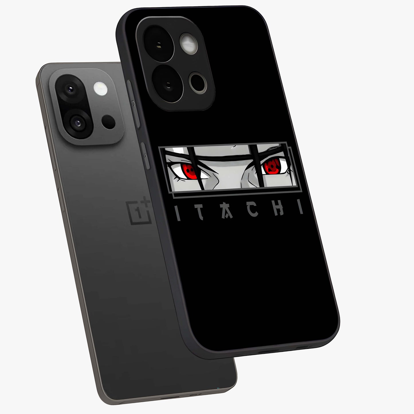 Scarlet Gaze Dominance Glass Case for 1+13S angled mockup showcasing glossy finish and bold scarlet tones