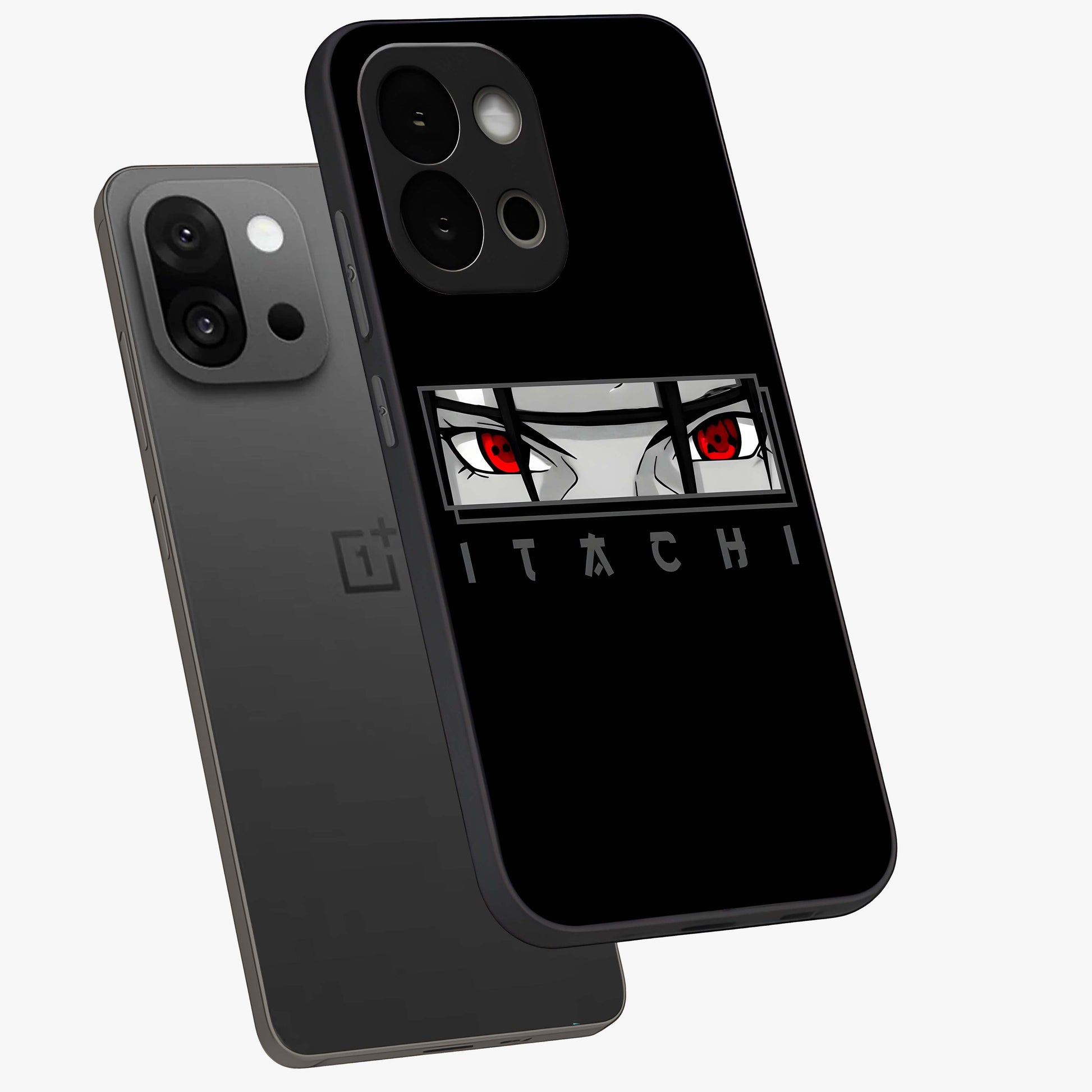 Scarlet Gaze Dominance Glass Case for 1+13S angled mockup showcasing glossy finish and bold scarlet tones