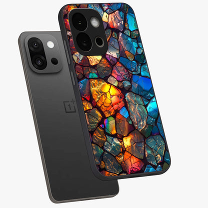 Shattered Light Glass Case for 1+13S angled mockup showcasing glossy finish and high contrast detailing