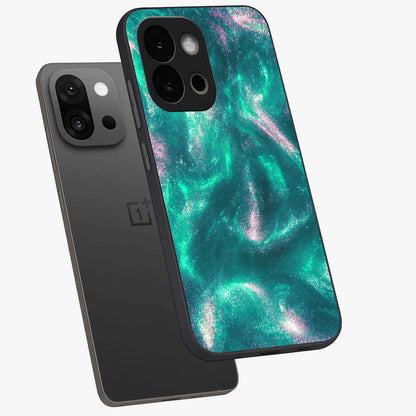 Shimmering Nebula Waves Glass Case for 1+13S angled mockup showcasing glossy finish and deep space gradients