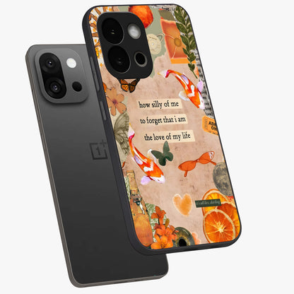 Soft Chaos Aesthetic Glass Case for 1+13S angled mockup showcasing glossy glass finish and blended gradient detailing