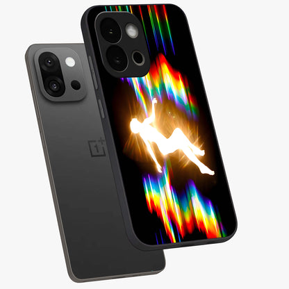 Soul in Spectrum Glass Case for 1+13S angled mockup showcasing glossy finish and vibrant gradient detailing