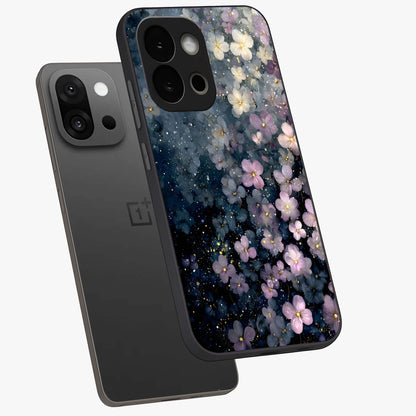 Starlit Blossom Dreams Glass Case for 1+13S angled mockup showcasing glossy finish and soft celestial detailing