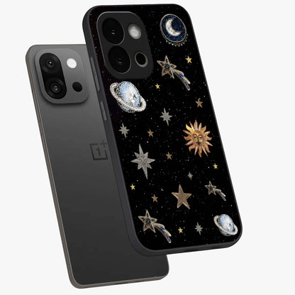 Stars and Planets Brooches Glass Case for 1+13S angled mockup showcasing glossy finish and luminous space tones