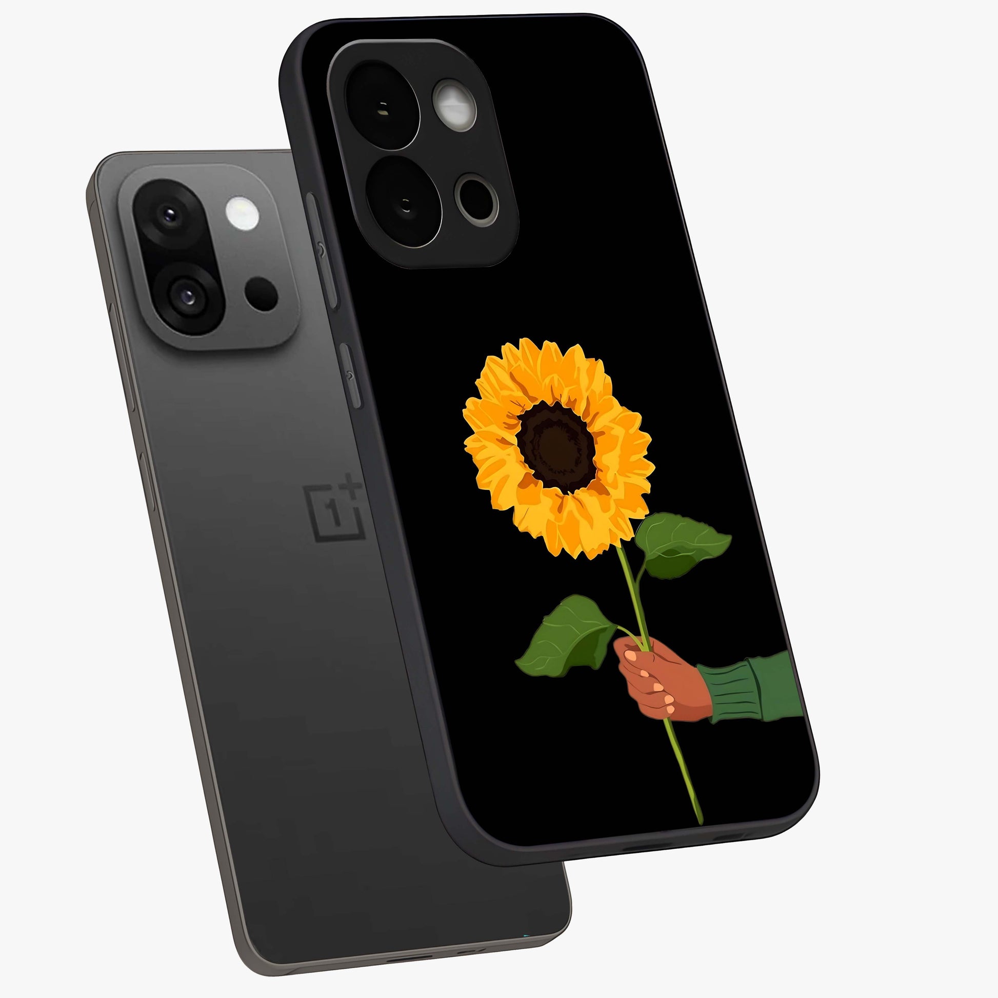 Sun Moon Stormy Sky Glass Case for 1+13S angled mockup showcasing glossy finish and bold contrast tones