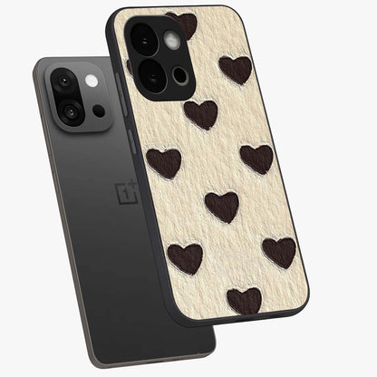 Textured Love Pattern Glass Case for 1+13S angled mockup showcasing glossy finish and subtle pattern detailing