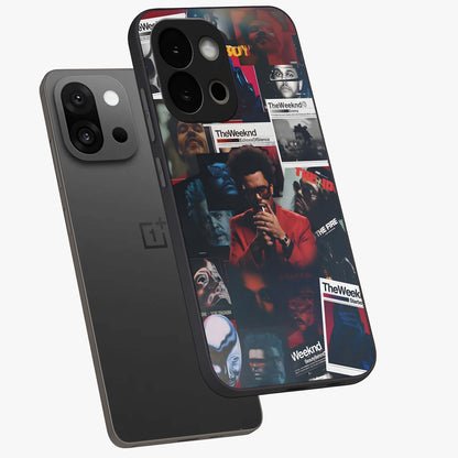 The Weeknd Glass Case for 1+13S angled mockup showcasing glossy finish and bold modern tones