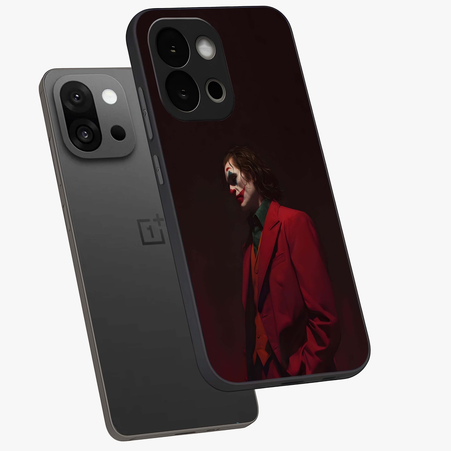 Tragic Chaos King Glass Case for 1+13S angled mockup showcasing glossy finish and bold shadow detailing