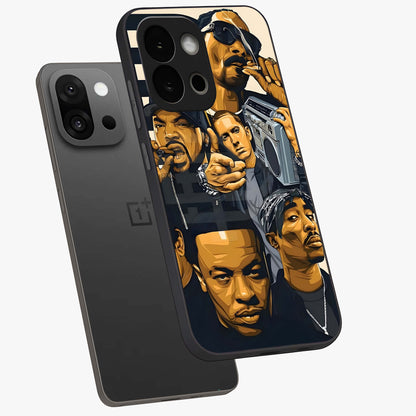 Urban Rap Legends Glass Case for 1+13S angled mockup showcasing glossy finish and edgy urban detailing