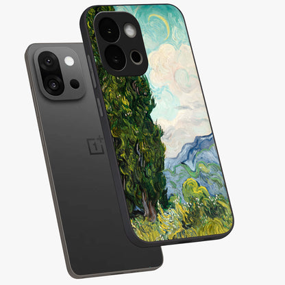 Van Gogh Vintage Art Glass Case for 1+13S angled mockup showcasing glossy finish and rich artistic gradients