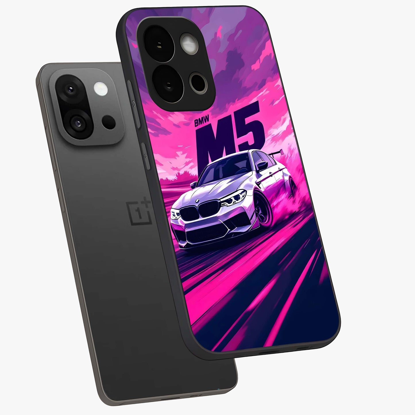 Velocity Drift Pulse Glass Case for 1+13S angled mockup showcasing glossy finish and bold speed gradients