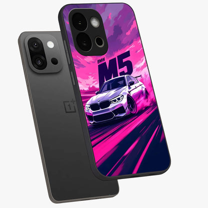 Velocity Drift Pulse Glass Case for 1+13S angled mockup showcasing glossy finish and bold speed gradients