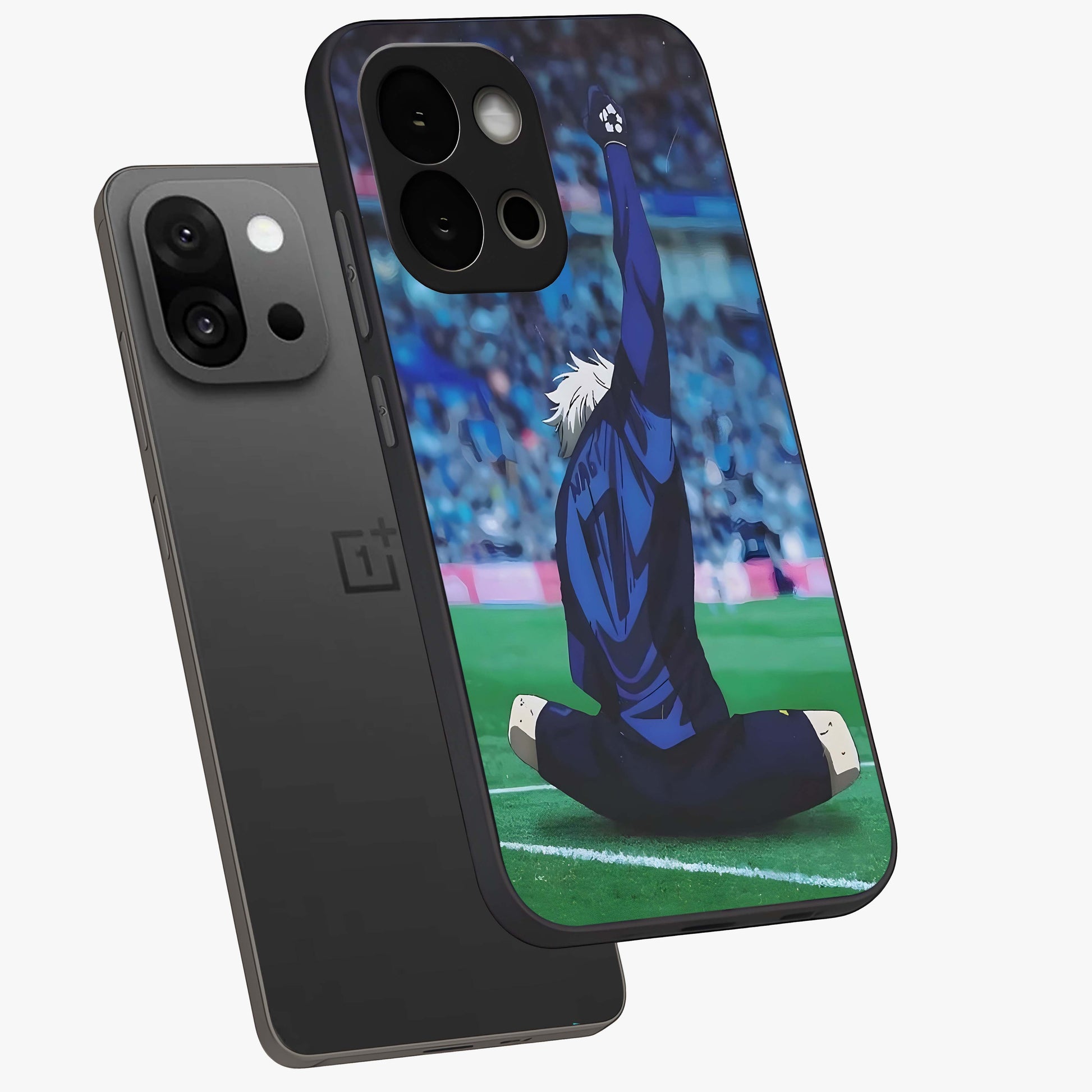 Victory Silence Anthem Glass Case for 1+13S angled mockup showcasing glossy finish and strong dramatic tones