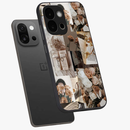 Vintage Bloom Story Glass Case for 1+13S angled mockup showcasing glossy finish and soft heritage tones