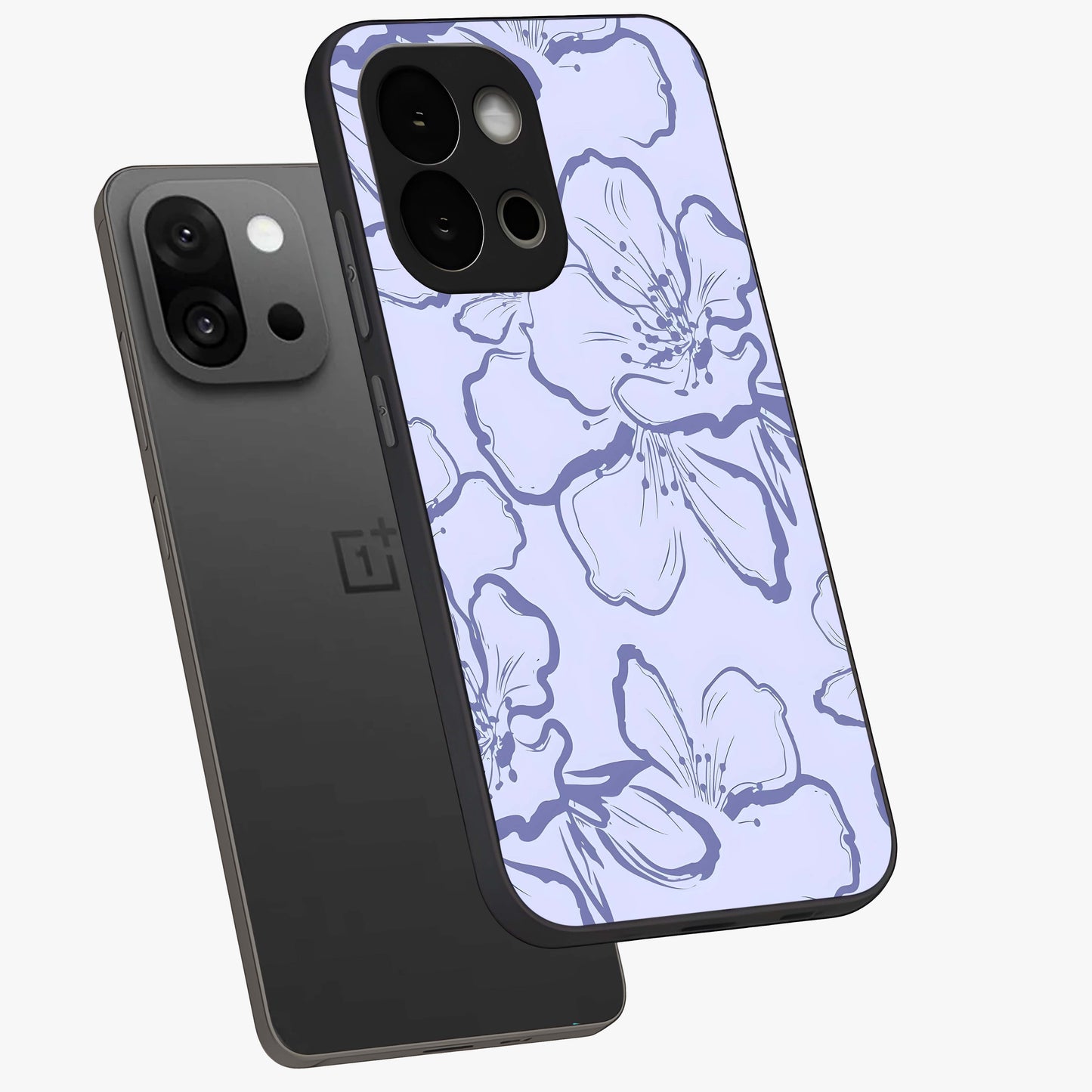 Violet Sketch Garden Glass Case for 1+13S angled mockup showcasing glossy finish and delicate line detailing