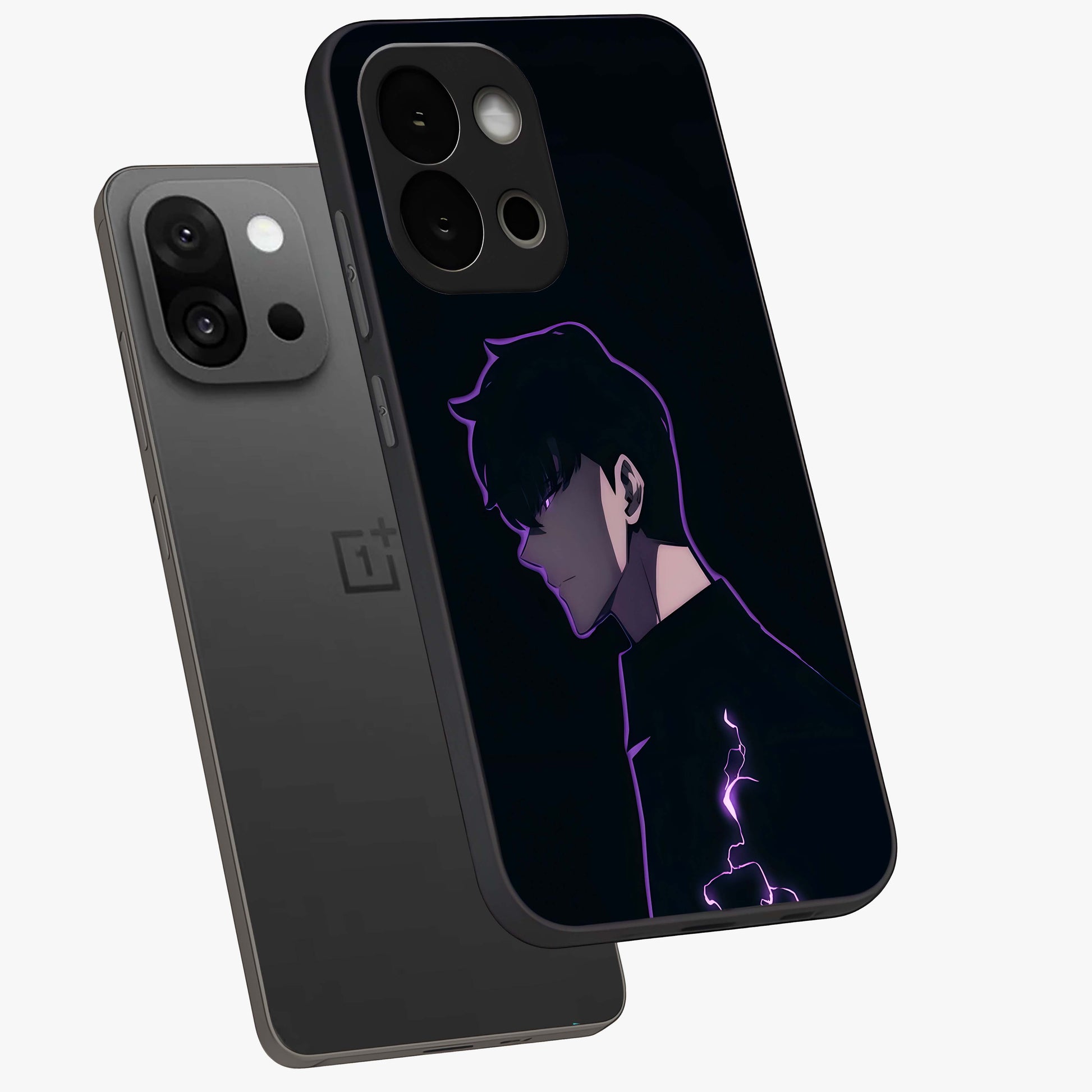 Void Lightning Phantom Glass Case for 1+13S angled mockup showcasing glossy finish and high contrast detailing