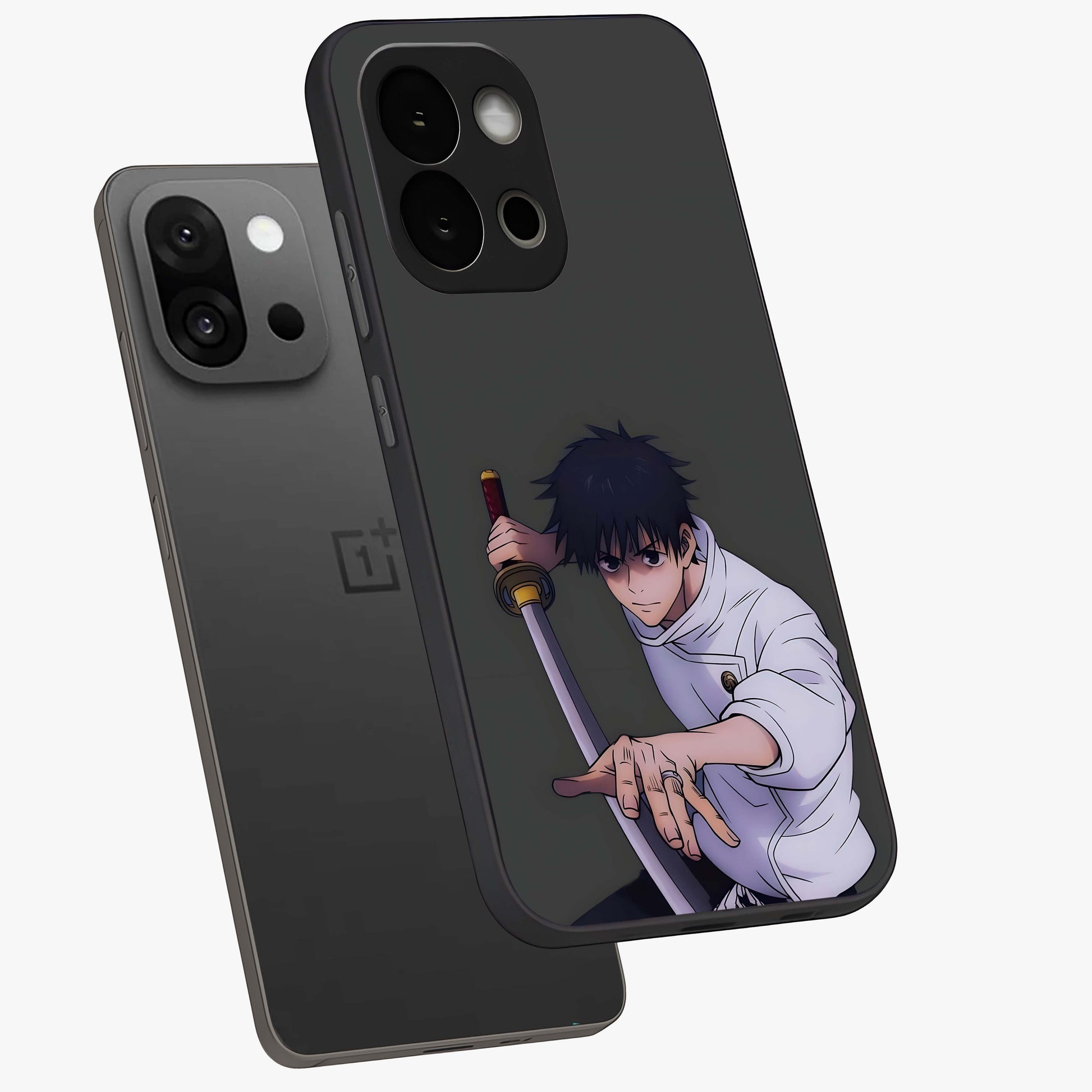 Void Silence Aesthetic Glass Case for 1+13S angled mockup showcasing glossy finish and modern aesthetic detailing