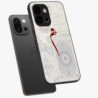 White Aesthetic Bow Glass Case for 1+13S angled mockup showcasing glossy finish and elegant pastel detailing