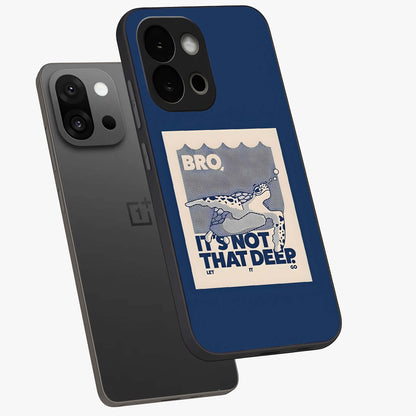 Worry Less Swim Glass Case for 1+13S angled mockup showcasing glossy finish and fresh ocean tones