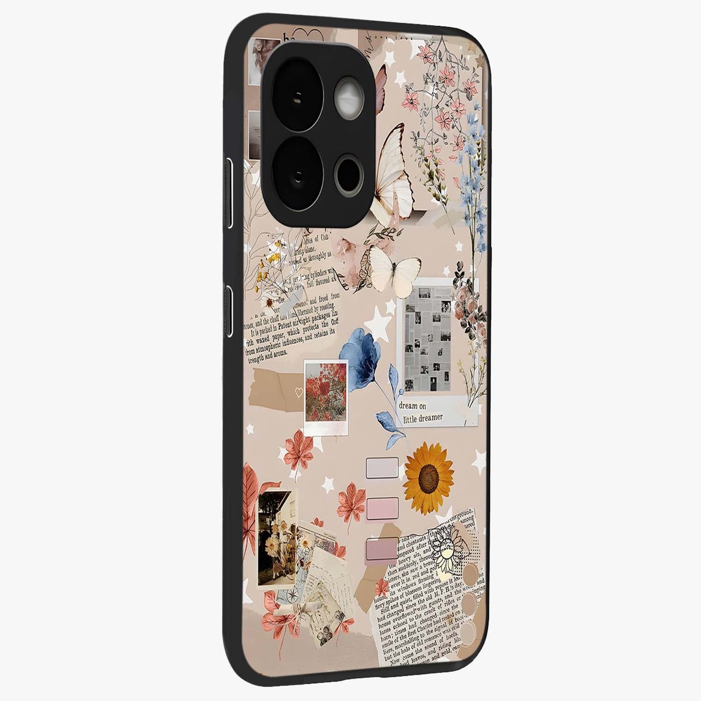 Aesthetic Butterfly Glass Case for 1+13S side perspective highlighting premium edges and butterfly illustration