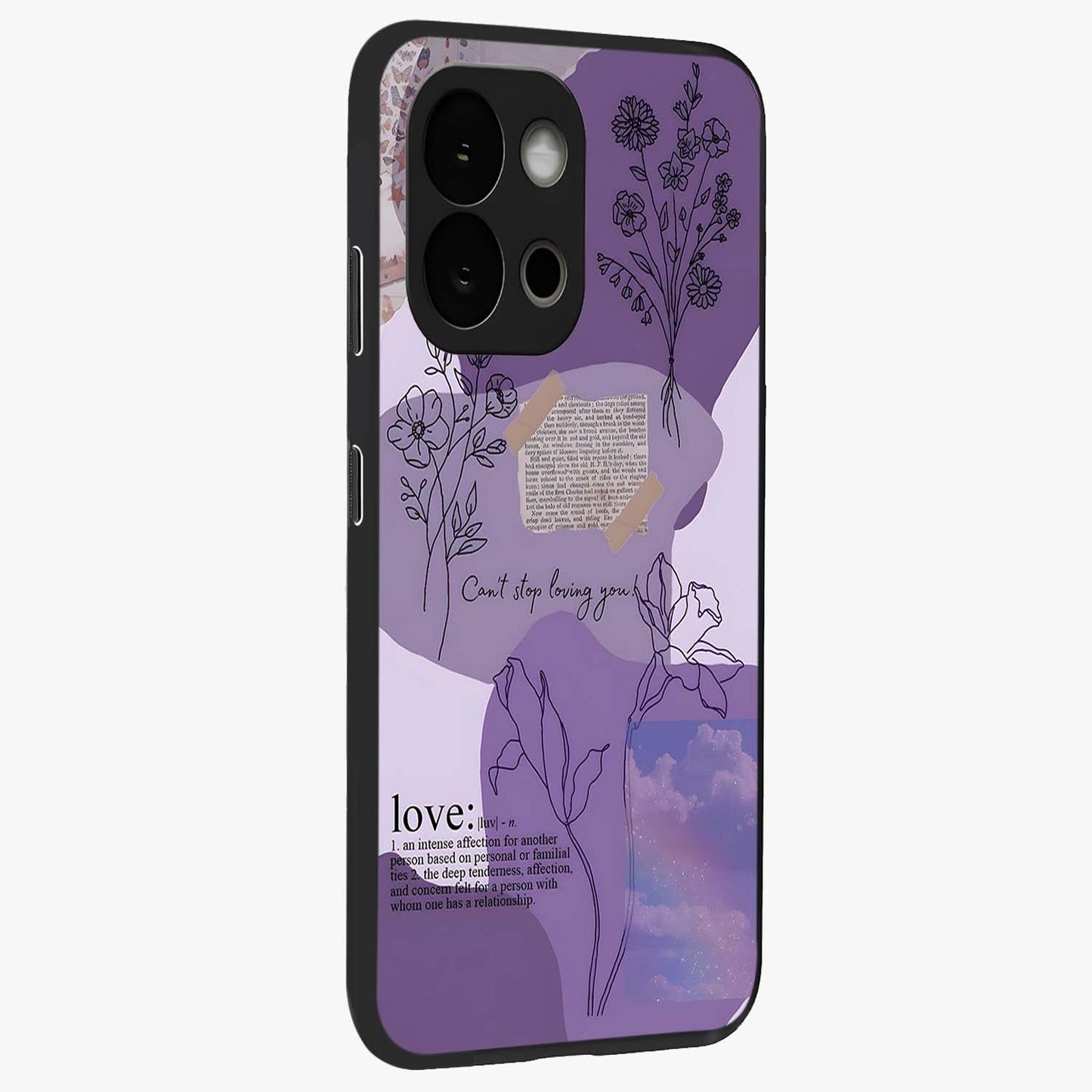 Aesthetic Love With Flower Glass Case for 1+13S side perspective highlighting delicate flower illustration details