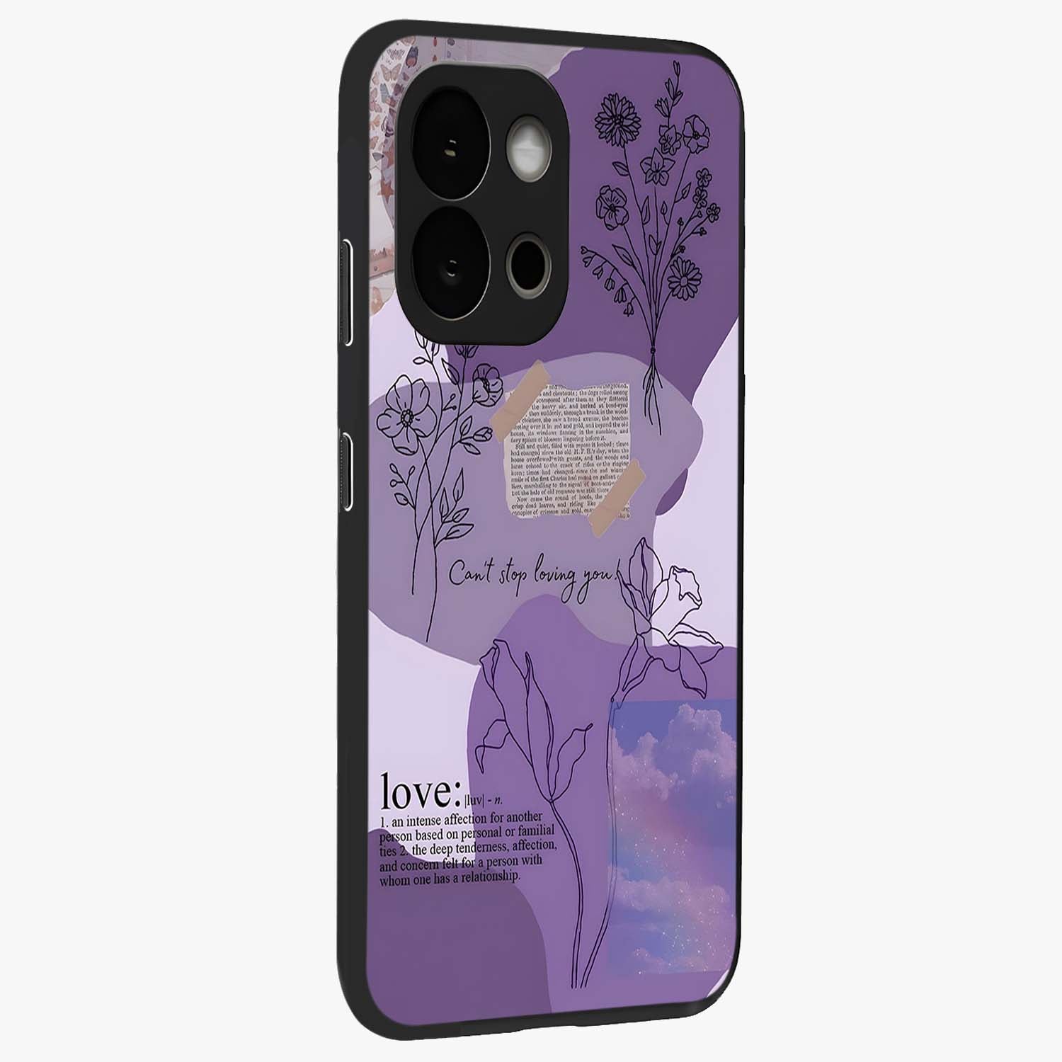 Aesthetic Love With Flower Glass Case for 1+13S side perspective highlighting delicate flower illustration details