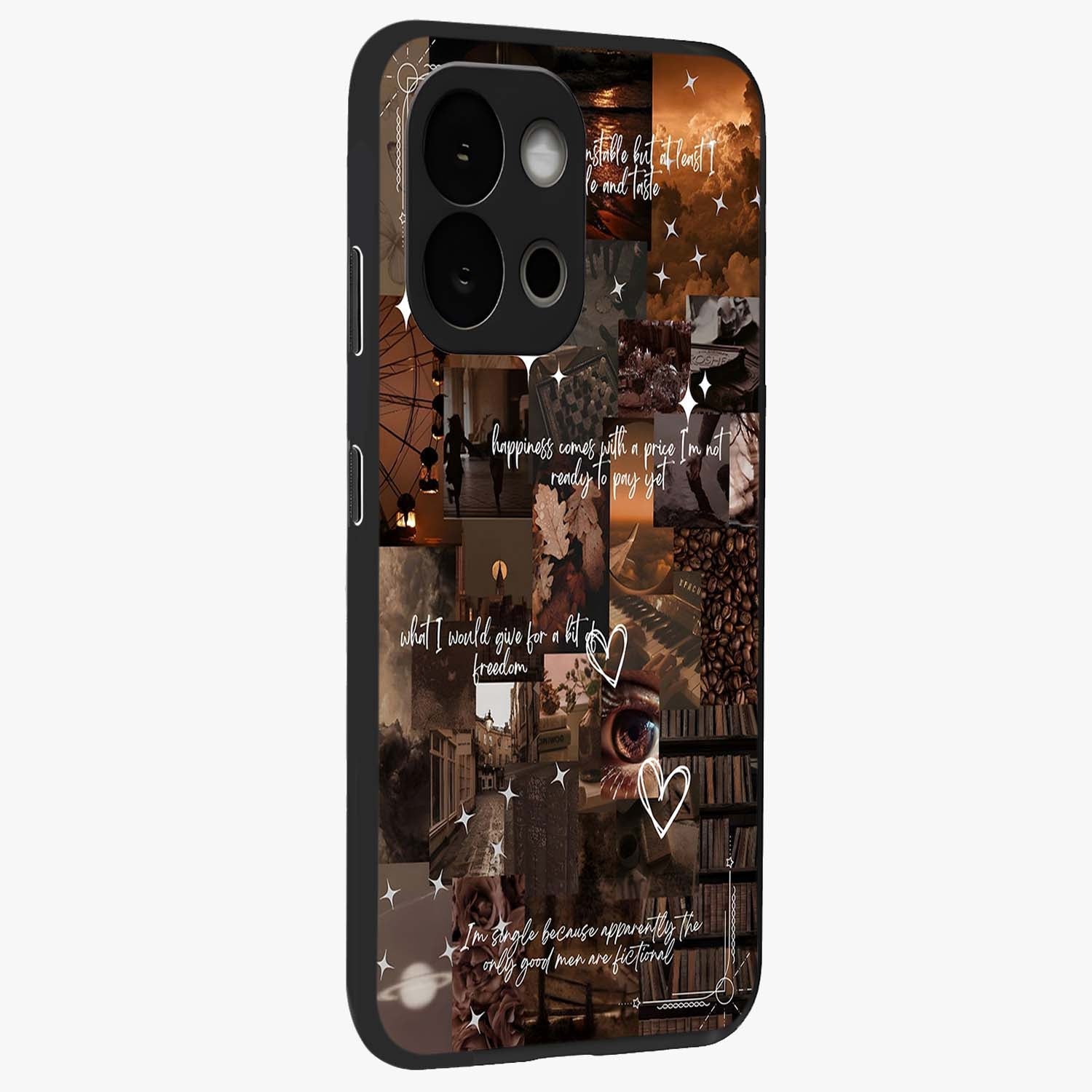 Bittersweet Aesthetic Chaos Glass Case for 1+13S side perspective highlighting vibrant textures and premium detailing