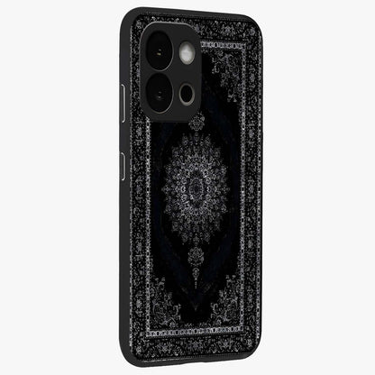 Black Persian Carpet Glass Case for 1+13S side perspective highlighting classic pattern textures and premium build
