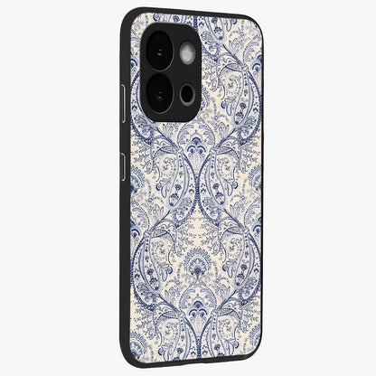 Blue Paisley Bloom Glass Case for 1+13S side perspective highlighting elegant paisley textures and premium build
