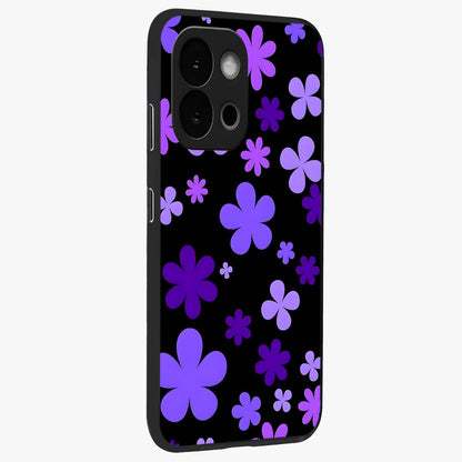 Blue Retro Pop Flowers Glass Case for 1+13S side perspective highlighting colorful vintage floral detailing