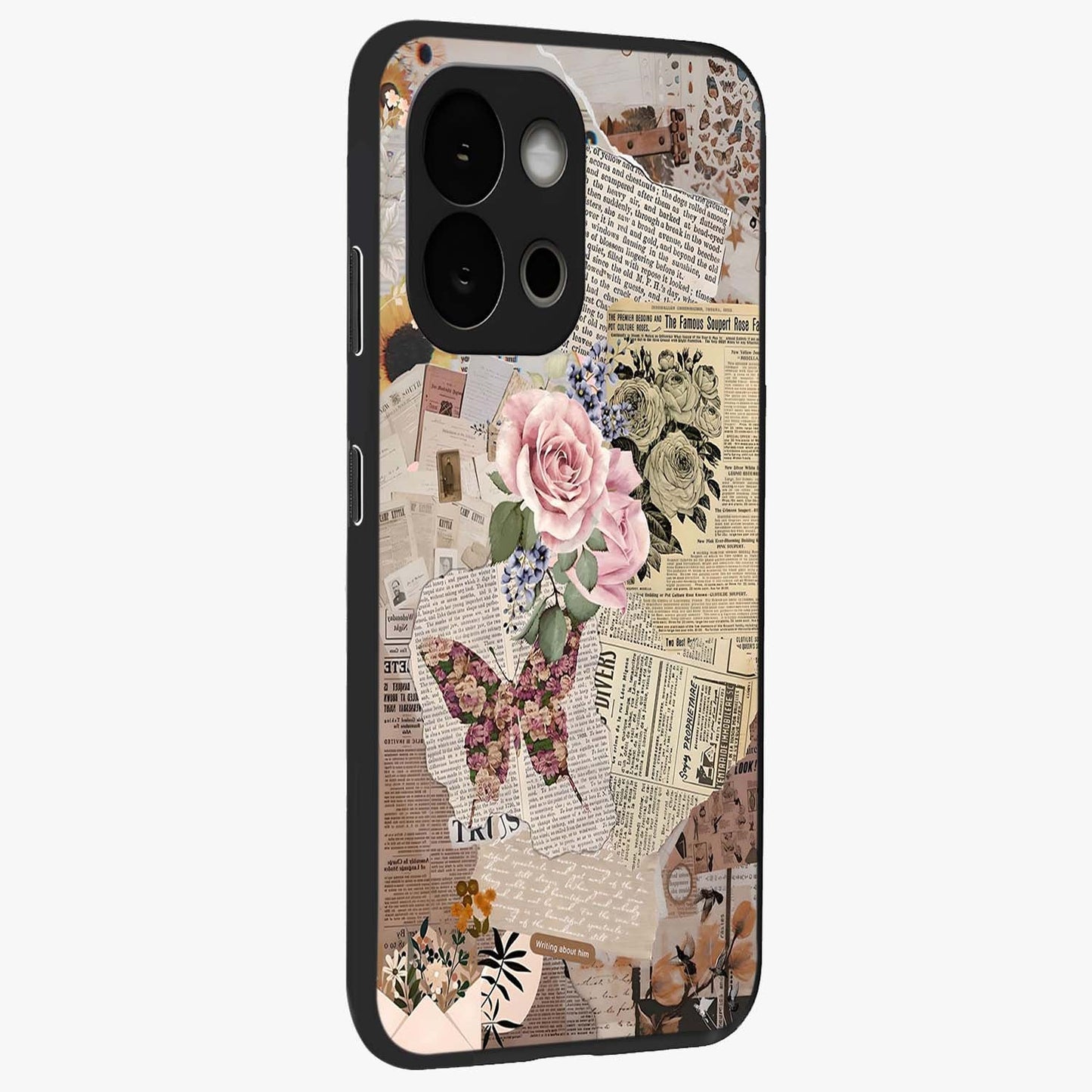 Butterfly News Bloom Glass Case for 1+13S side perspective highlighting intricate bloom details and premium finish