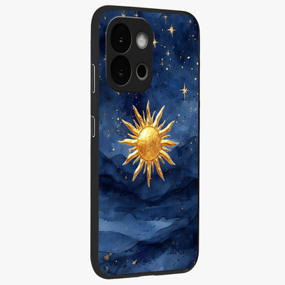 Celestial Blue Glow Glass Case for 1+13S side perspective highlighting vibrant glow detailing and sleek edges