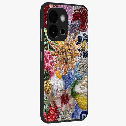 Celestial Floral and Playful Glass Case for 1+13S side perspective highlighting playful bloom textures and smooth edges
