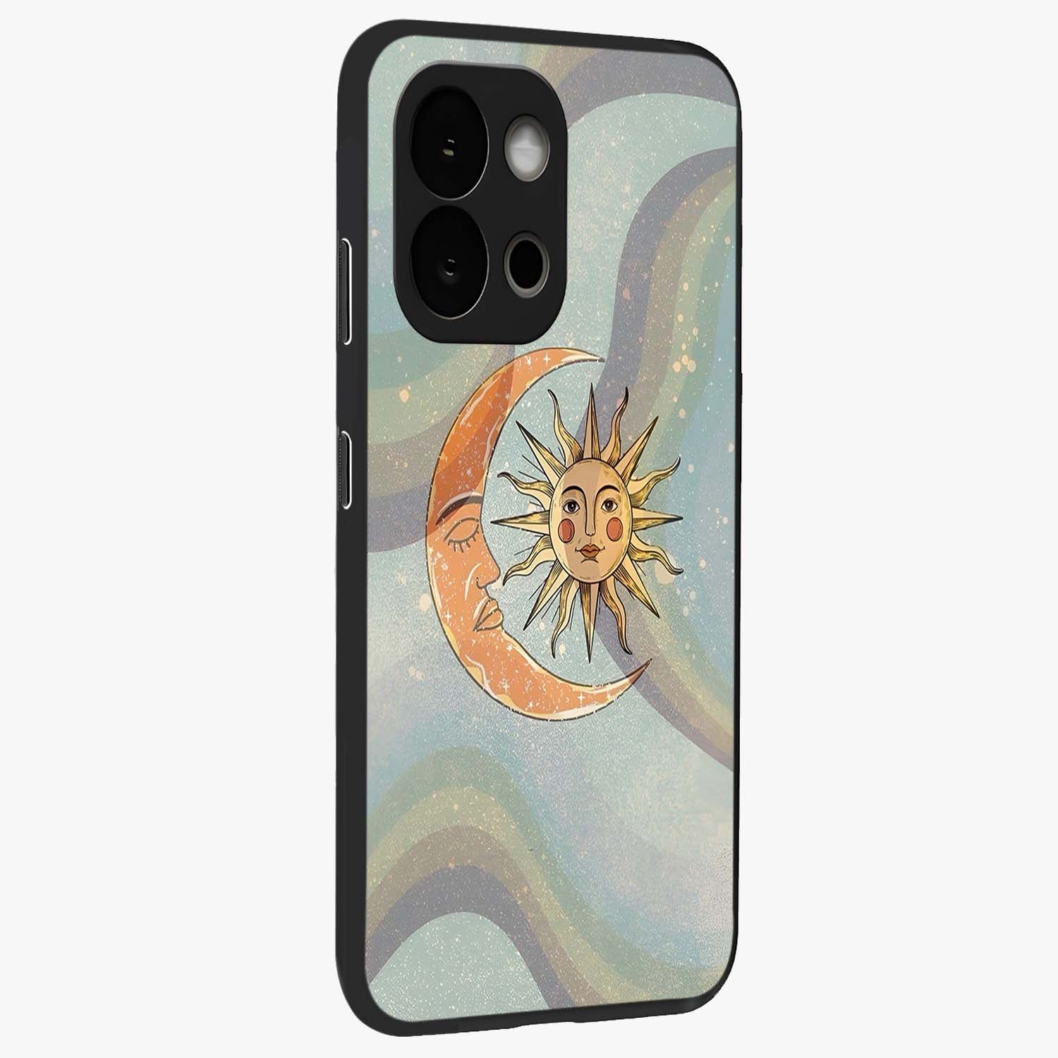Celestial Harmony Vibes Glass Case for 1+13S side perspective highlighting harmonious detailing and sleek edges