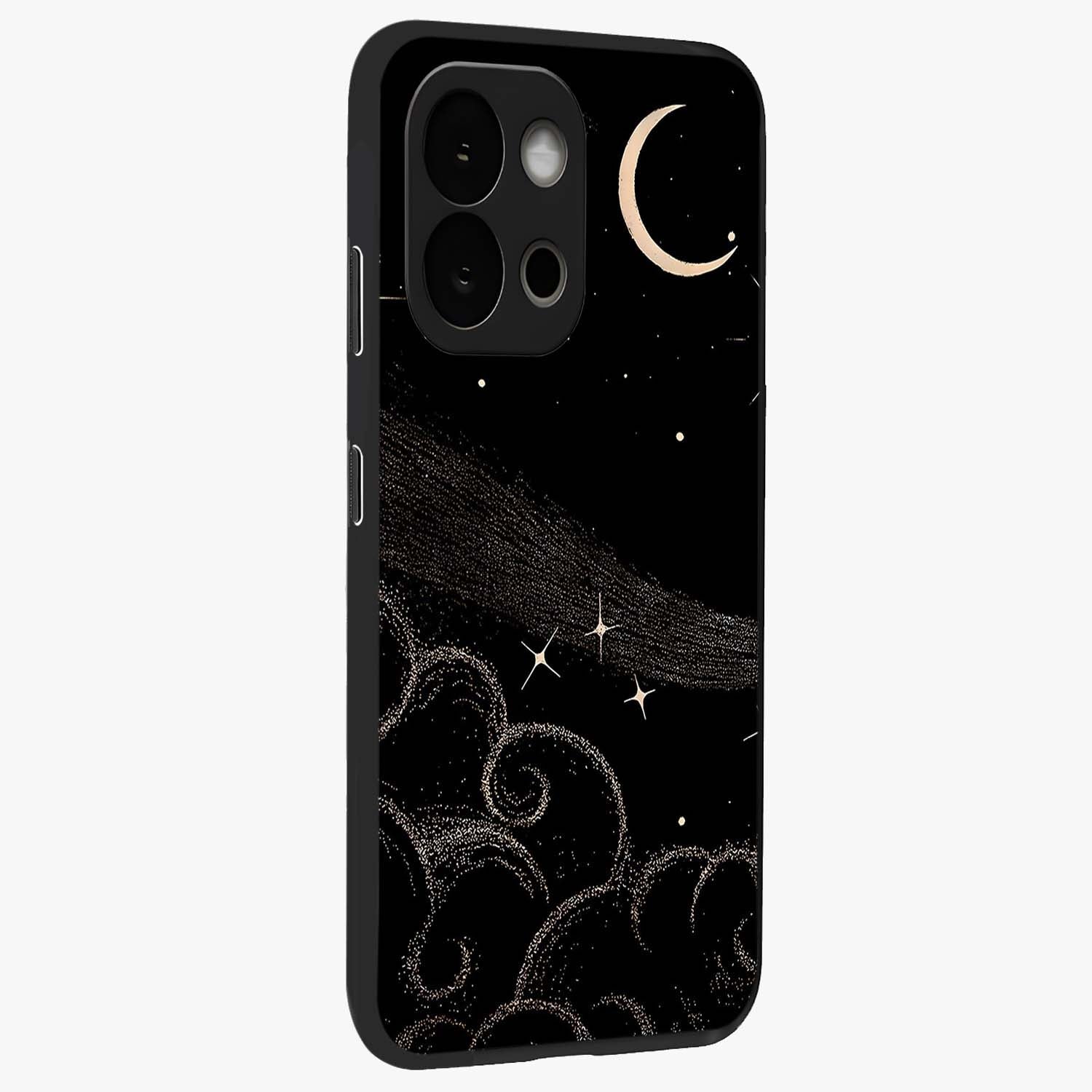 Celestial Midnight Veil Glass Case for 1+13S side perspective highlighting rich night tones and sleek premium edges
