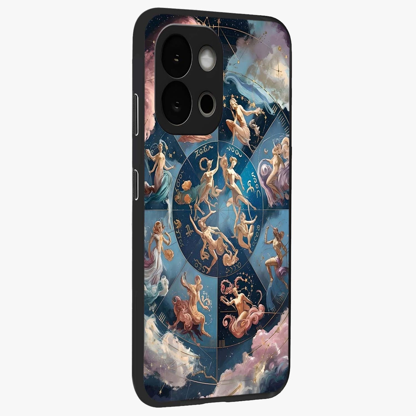 Celestial Signs Dance Glass Case for 1+13S side perspective highlighting flowing celestial patterns and sleek edges