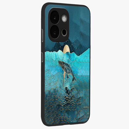Celestial Whale Voyage Glass Case for 1+13S side perspective highlighting flowing whale illustration and premium detailing