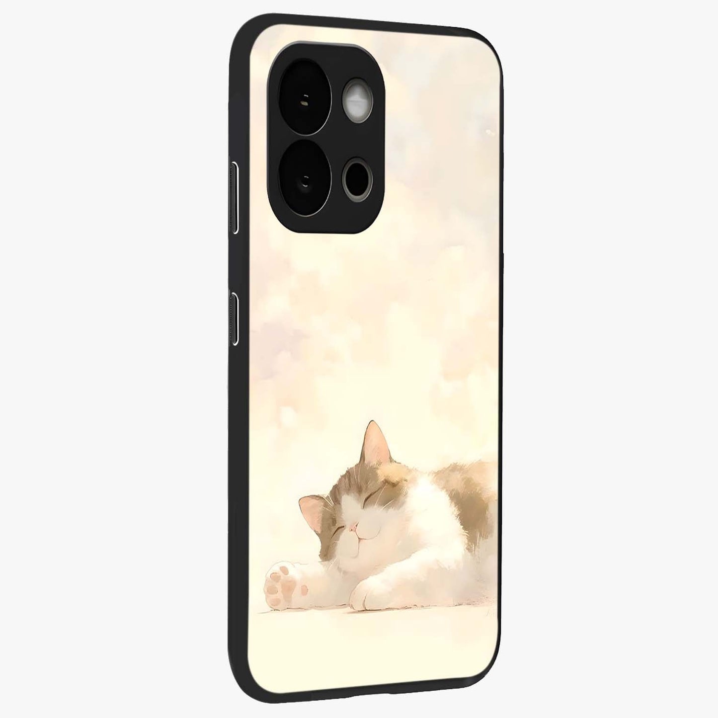 Cloud Nap Cat Glass Case for 1+13S side perspective highlighting charming feline details and premium edge finish