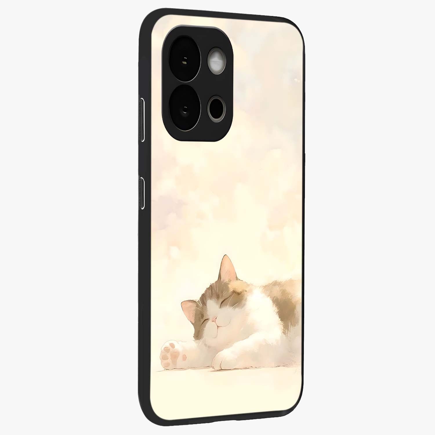 Cloud Nap Cat Glass Case for 1+13S side perspective highlighting charming feline details and premium edge finish