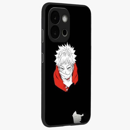 Crimson Chaos Smile Glass Case for 1+13S side perspective highlighting intense color contrast and sleek edges