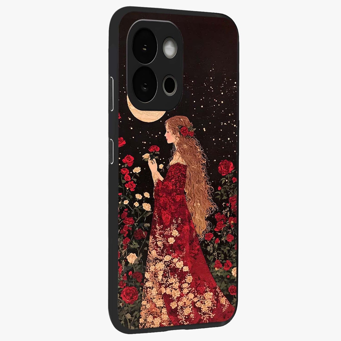 Crimson Dreams Glass Case for 1+13S side perspective highlighting vibrant tones and premium edge detailing