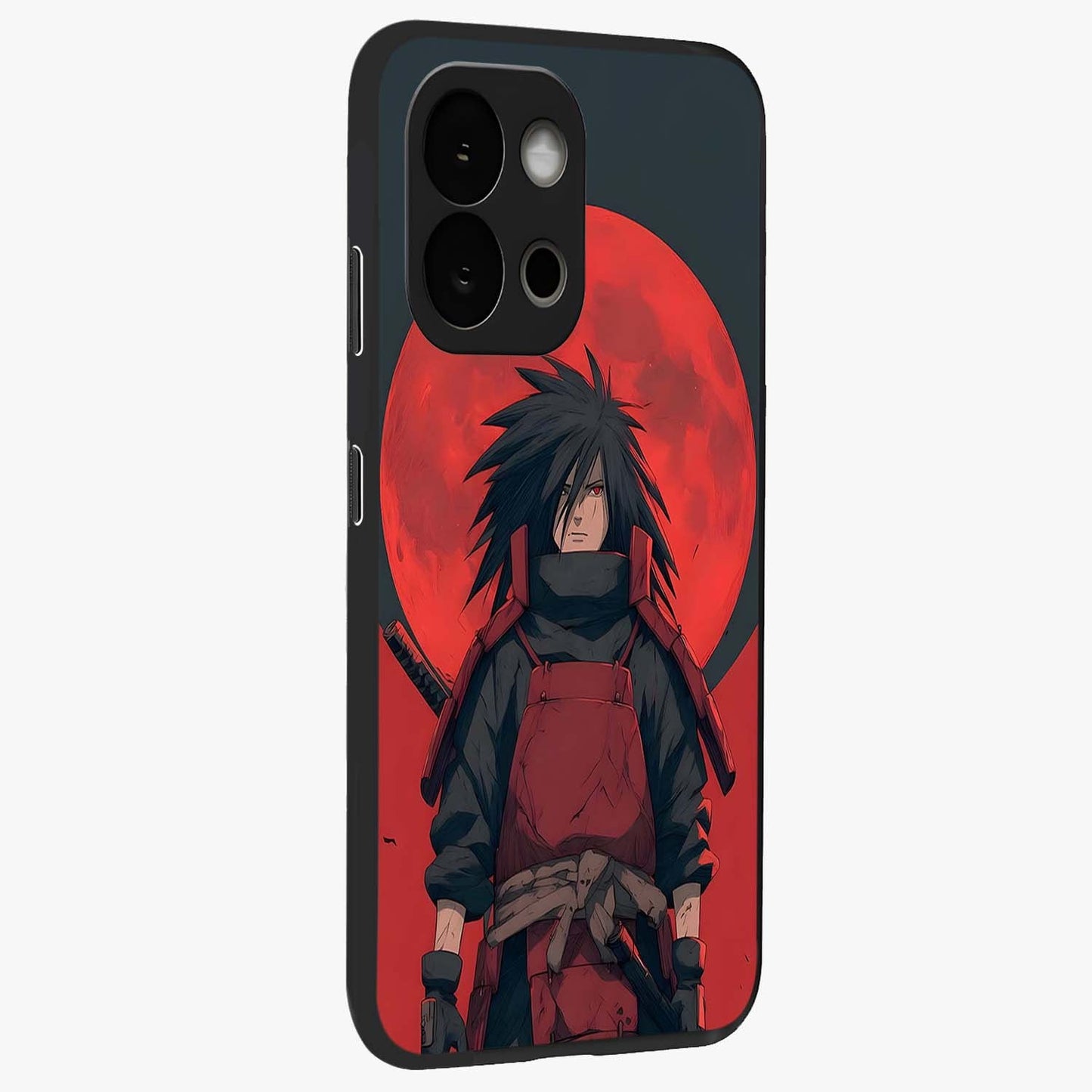 Crimson Moon Warlord Glass Case for 1+13S side perspective highlighting powerful illustration details and sleek build