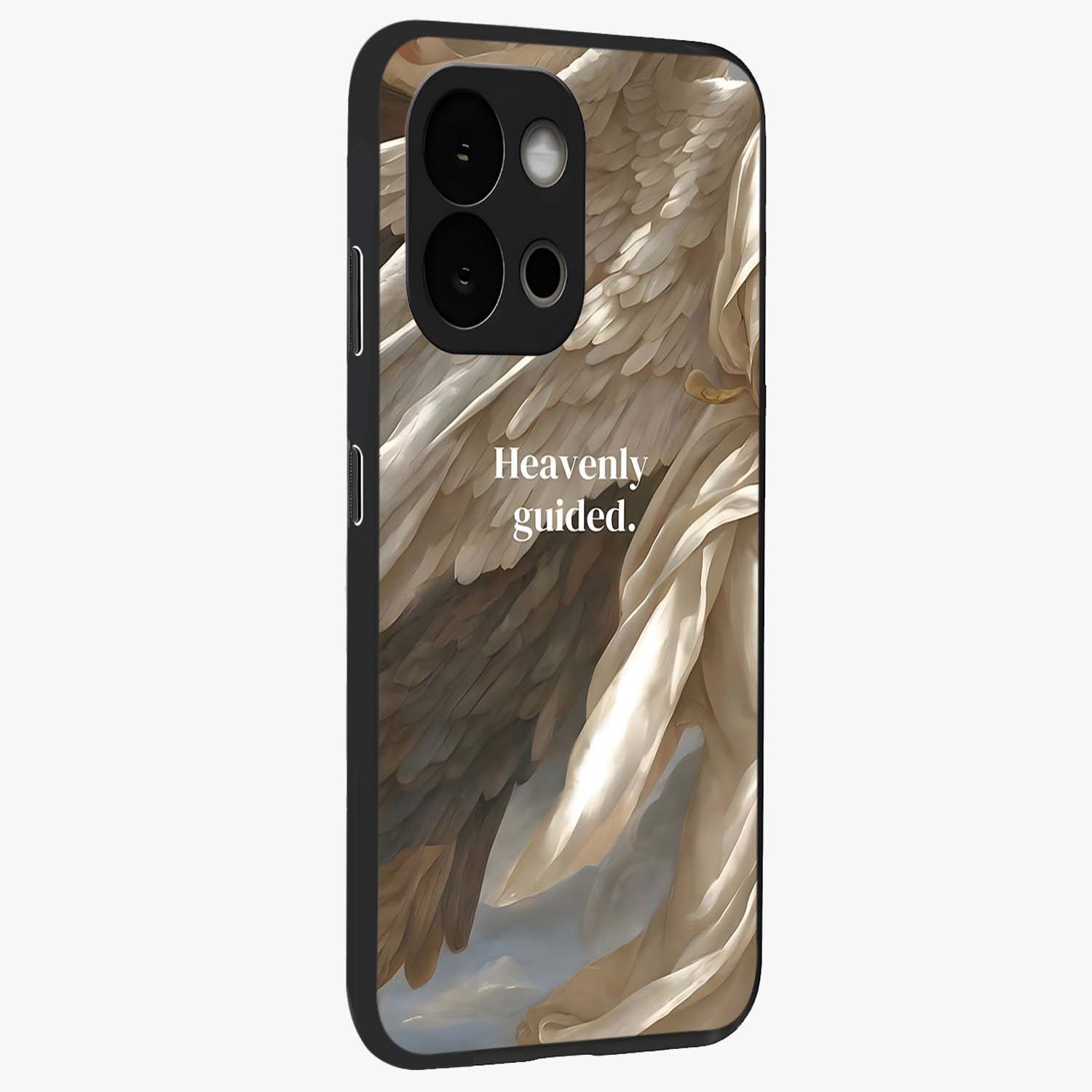 Divine Winged Grace Glass Case for 1+13S side perspective highlighting subtle detailing and sleek edges