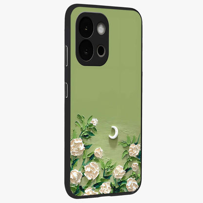Emerald Bloom Calm Glass Case for 1+13S side perspective highlighting delicate bloom detailing and smooth edges