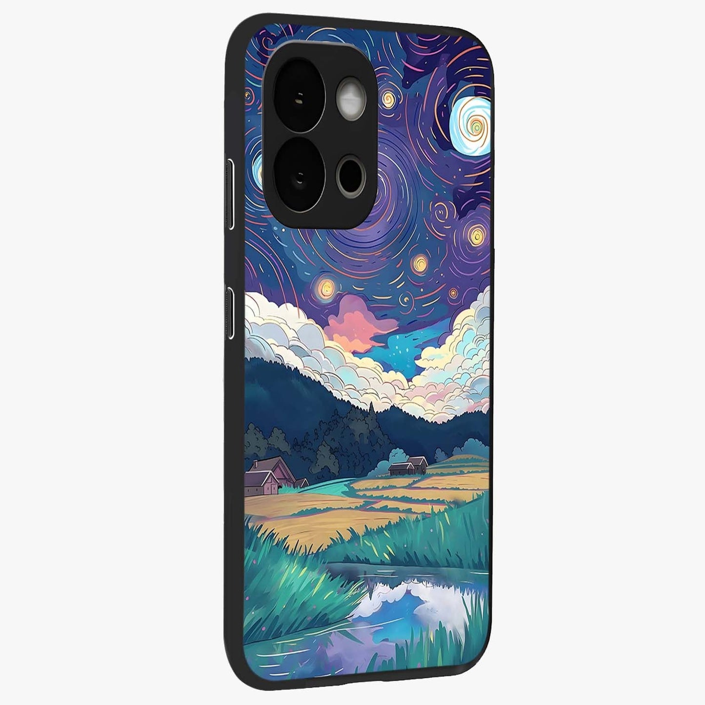 Fields Beneath the Cosmos Glass Case for 1+13S side perspective highlighting serene landscape textures and premium edges