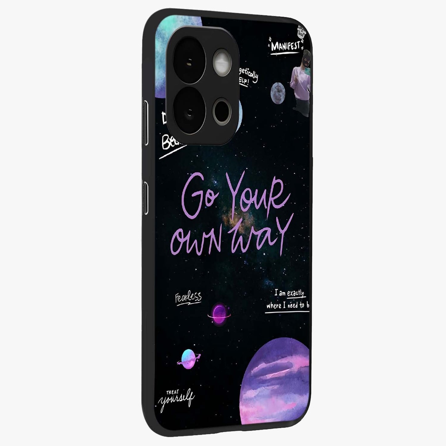 Galactic Vibes Universe Glass Case for 1+13S side perspective highlighting bold cosmic textures and sleek build
