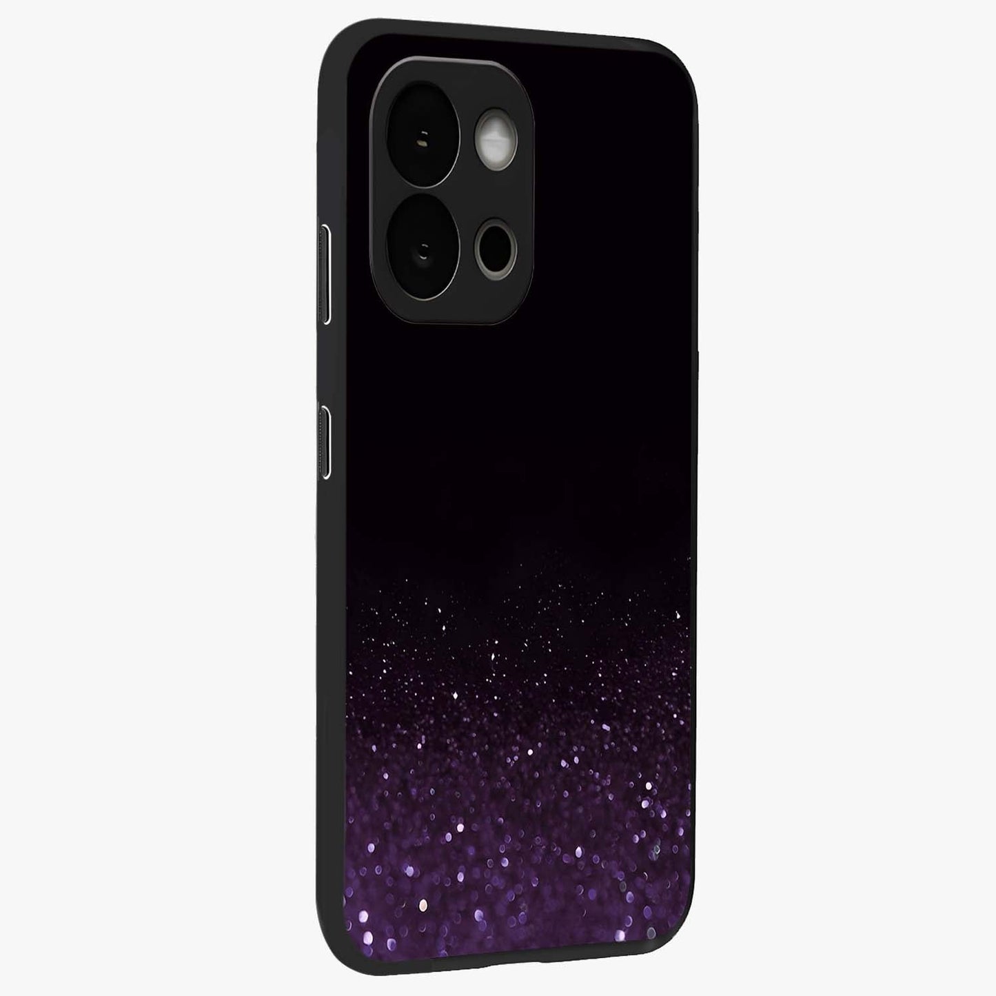 Glittery Purple Bokeh Glass Case for 1+13S side perspective highlighting glowing textures and sleek premium edges