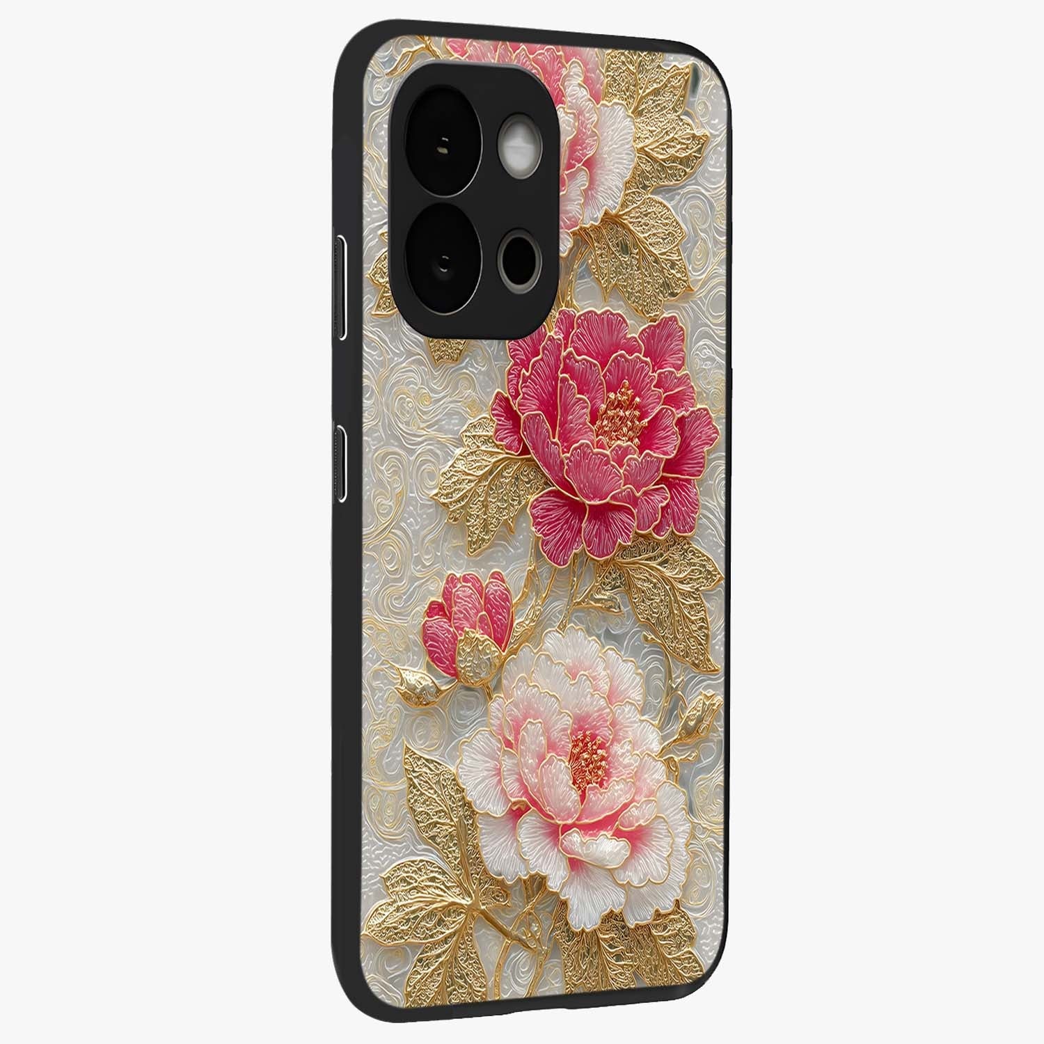 Golden Celestial Charm Glass Case for 1+13S side perspective highlighting luminous detailing and premium edge finish