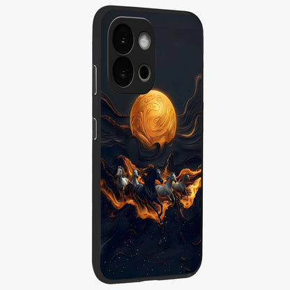 Golden Sun Majesty Glass Case for 1+13S side perspective highlighting glowing sun detailing and premium edges