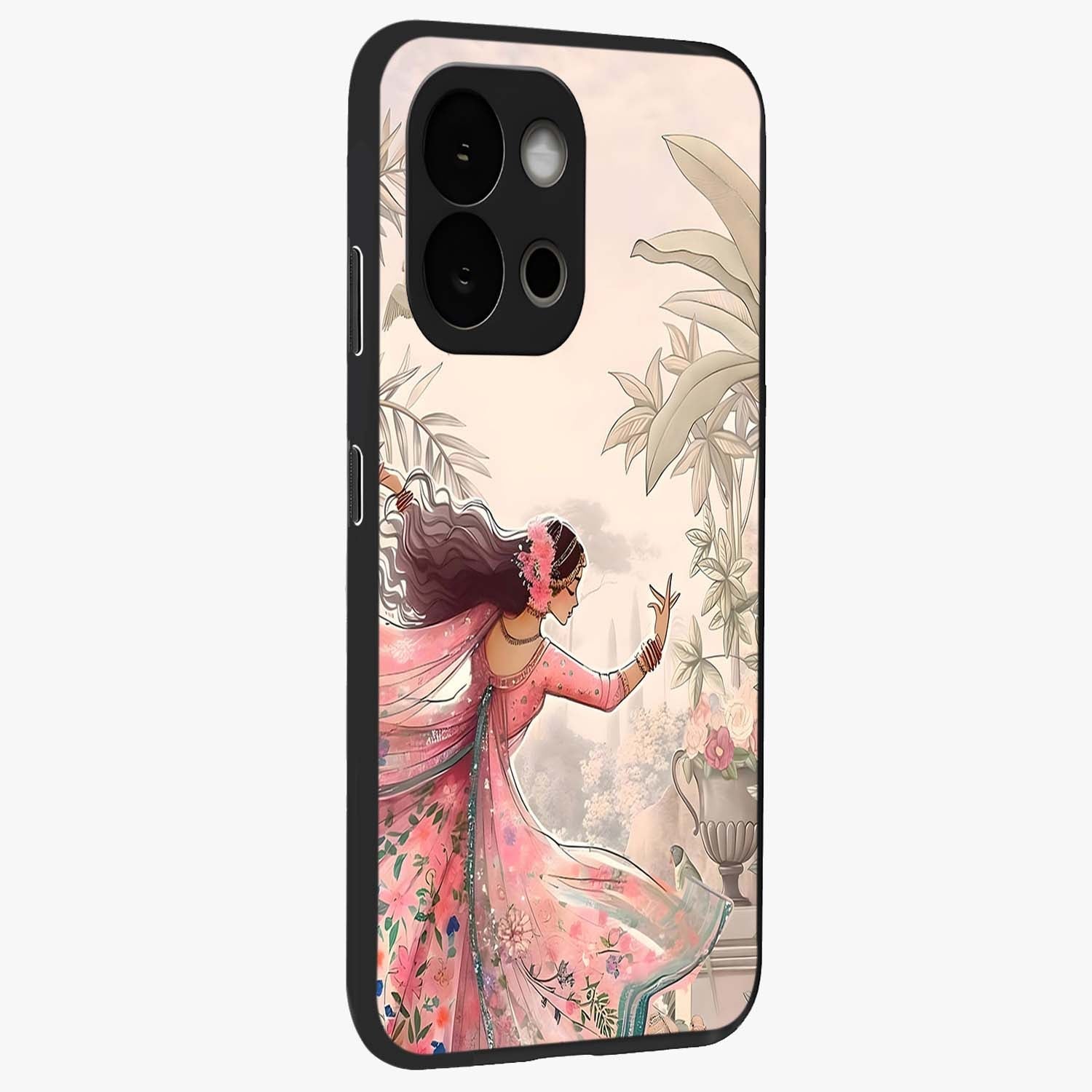 Graceful Garden Rhythm Glass Case for 1+13S side perspective highlighting refined floral textures and premium edges